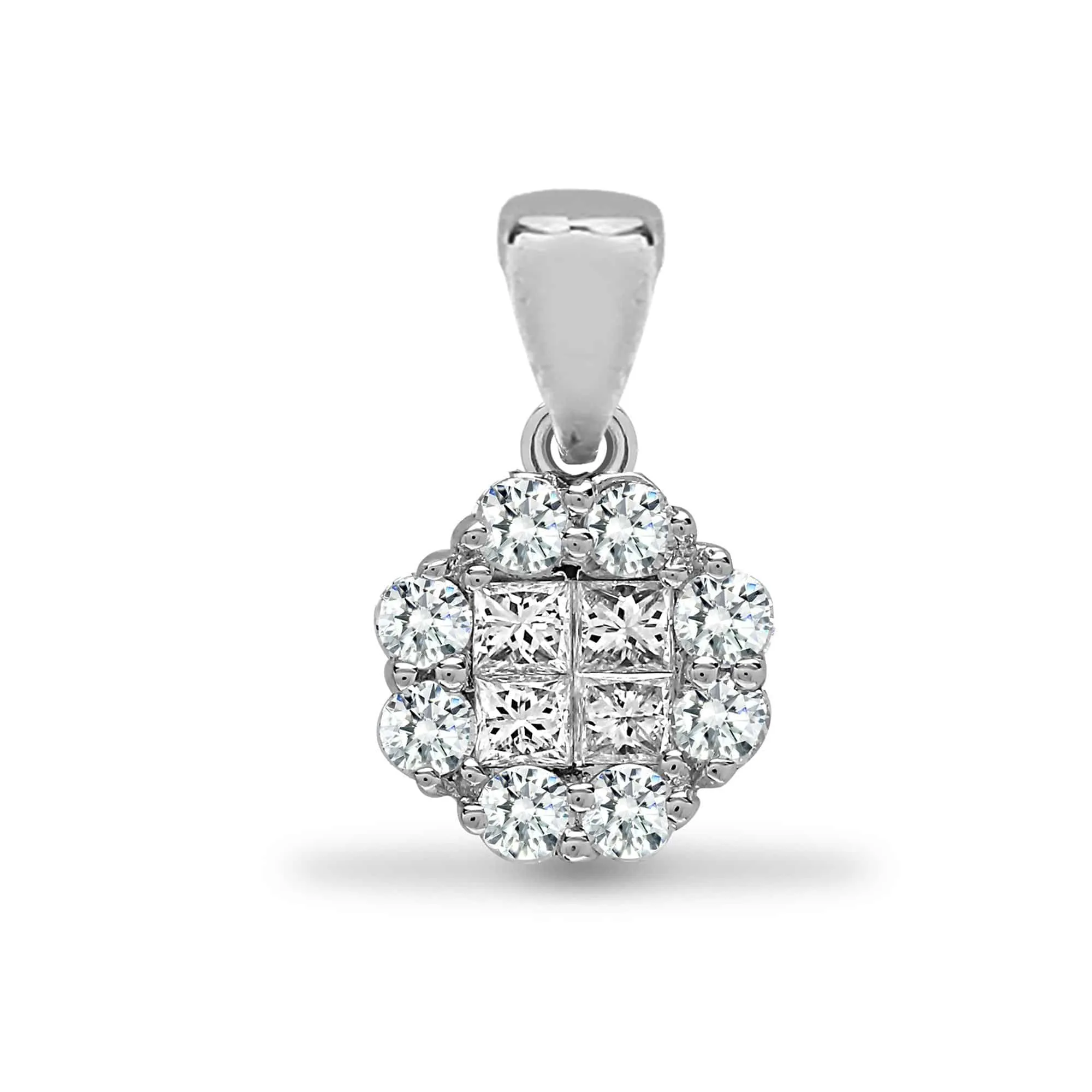 18ct White 1.00ct Round & Princess cut Diamond Pendant