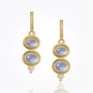 18K Double Drop Earrings with royal blue moonstone and diamond