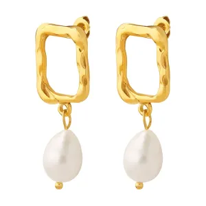 18K Gold Plated Stainless Steel Baroque Pearl Drop Earrings