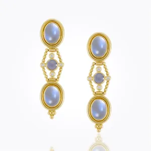 18K Theodora Earrings with Royal Blue Moonstone, tanzanite and diamond