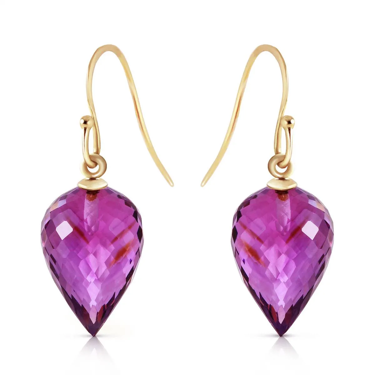 19 Carat 14K Solid Yellow Gold Fish Hook Earrings Natural Amethyst