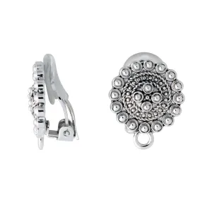 19mm Round Ornate Clip On Earrings with Loop from the Global Collection - Rhodium Plated (1 Pair)