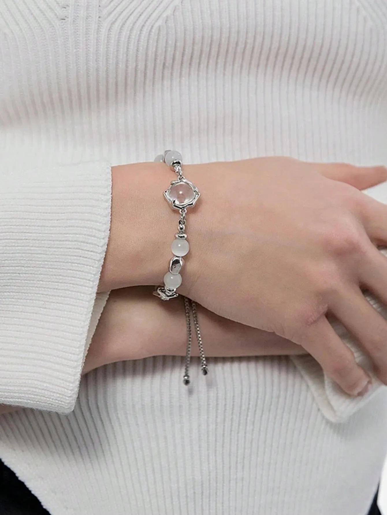 1Pc Faux Opal Starlight Bead Bracelet Unisex Fashion Bracelet Party Jewelry Gift
