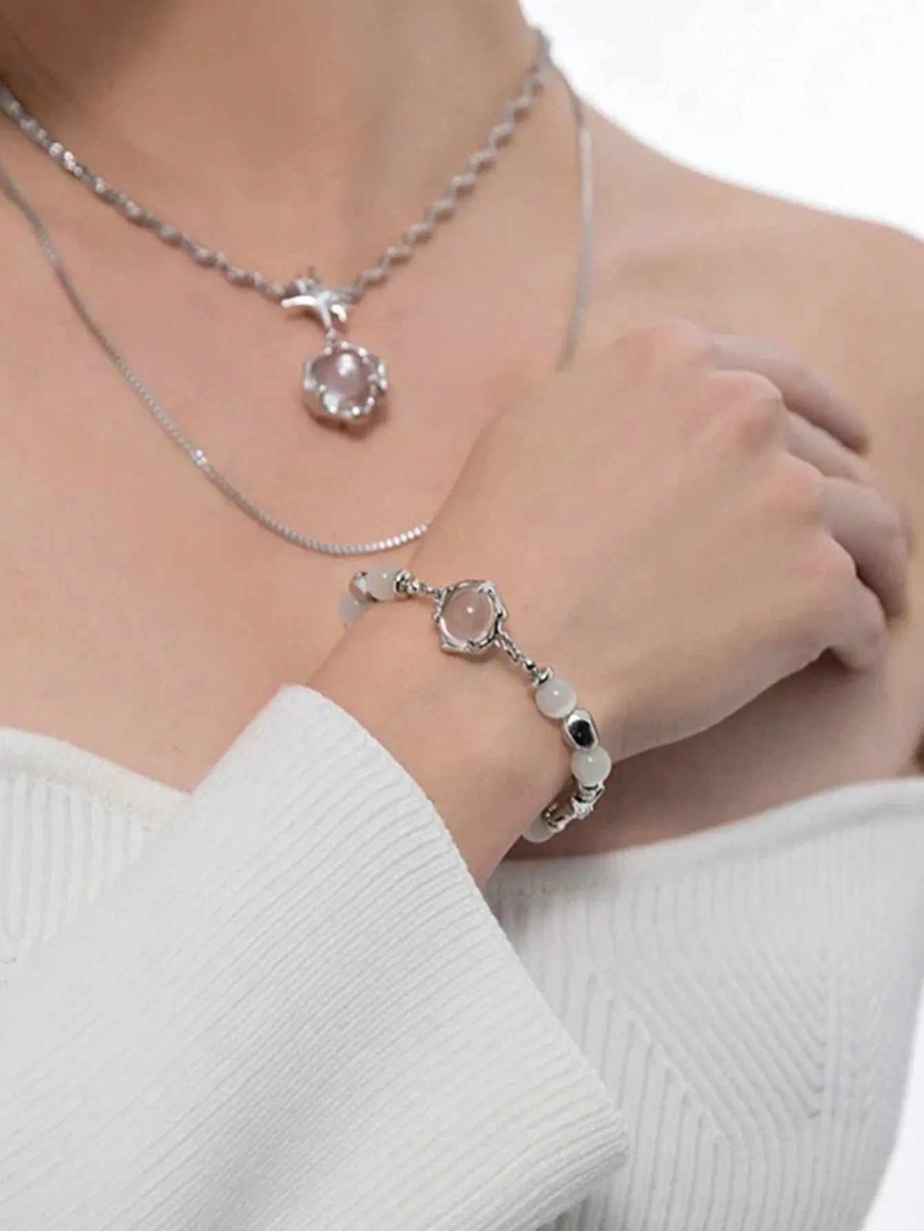 1Pc Faux Opal Starlight Bead Bracelet Unisex Fashion Bracelet Party Jewelry Gift