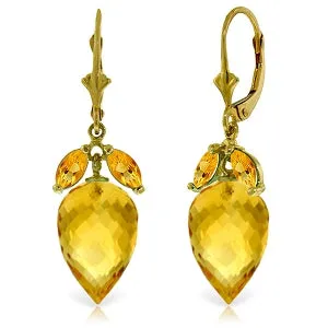 20 Carat 14K Solid Yellow Gold Earrings Pointy Briolette Citrine