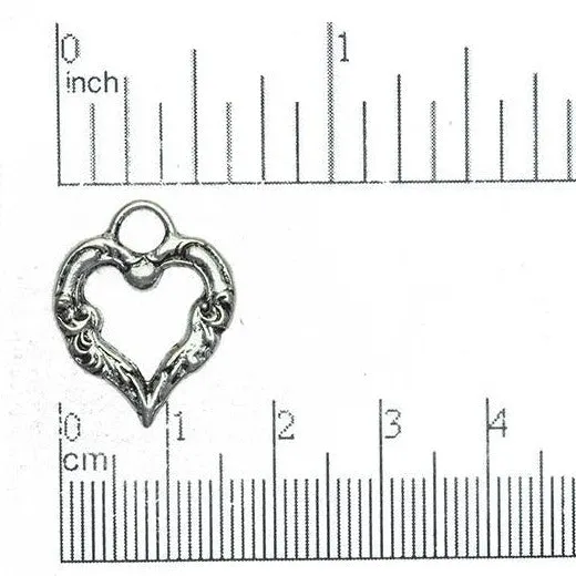 20mm x 16mm Ornate Floral Heart Charm - Made of Pewter - Sold Individually - CBS3609