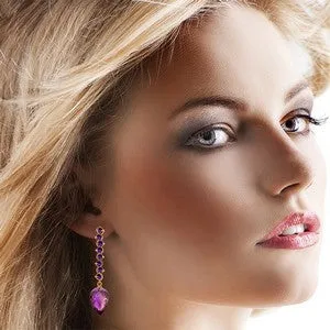 22.1 Carat 14K Solid Rose Gold Drop Briolette Amethyst Earrings