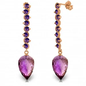 22.1 Carat 14K Solid Rose Gold Drop Briolette Amethyst Earrings