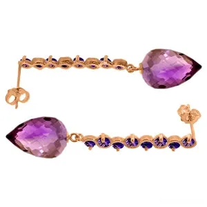 22.1 Carat 14K Solid Rose Gold Drop Briolette Amethyst Earrings