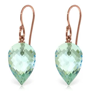 22.5 Carat 14K Solid Rose Gold Fish Hook Earrings Briolette Blue Topaz