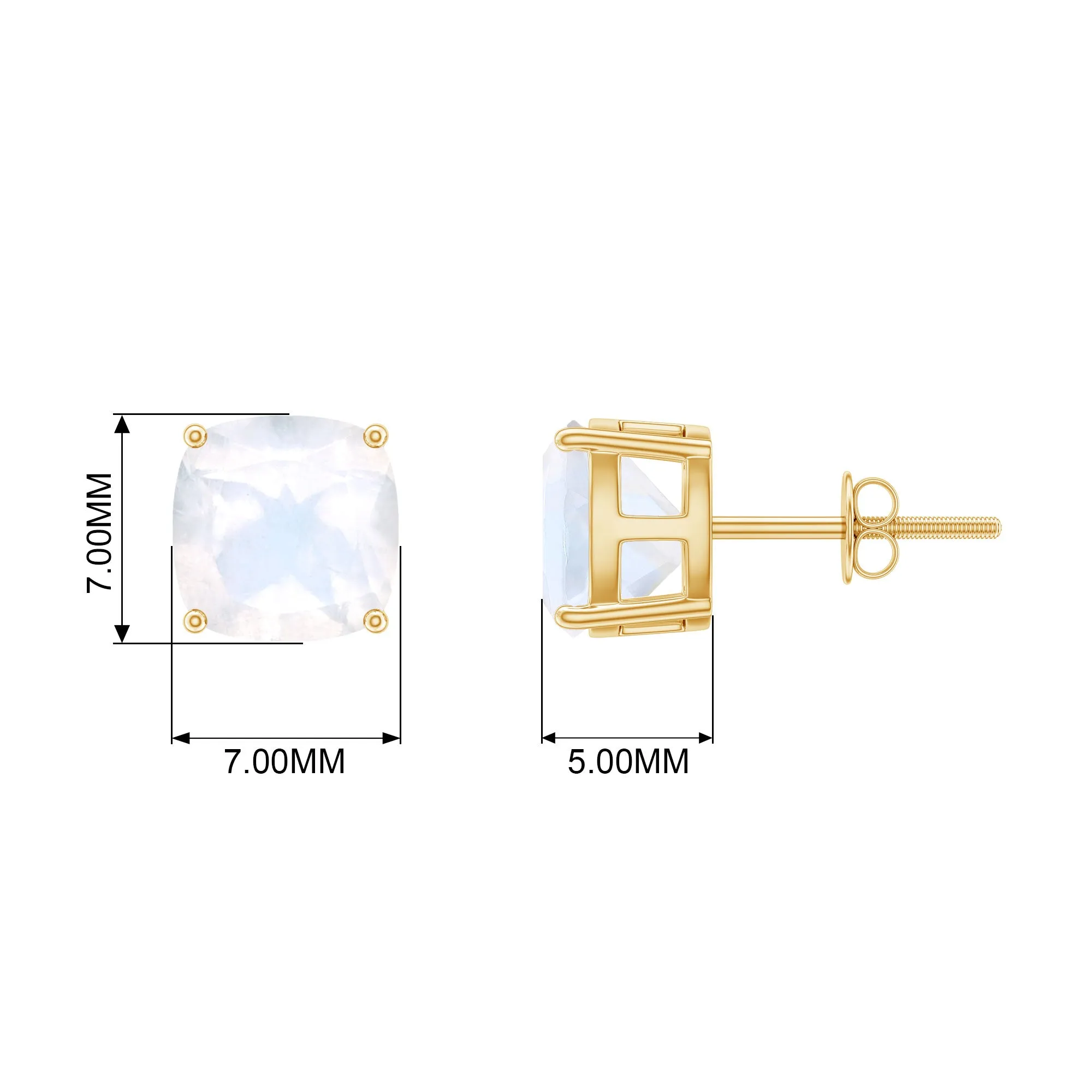 2.75 CT Cushion Cut Moonstone Solitaire Stud Earrings
