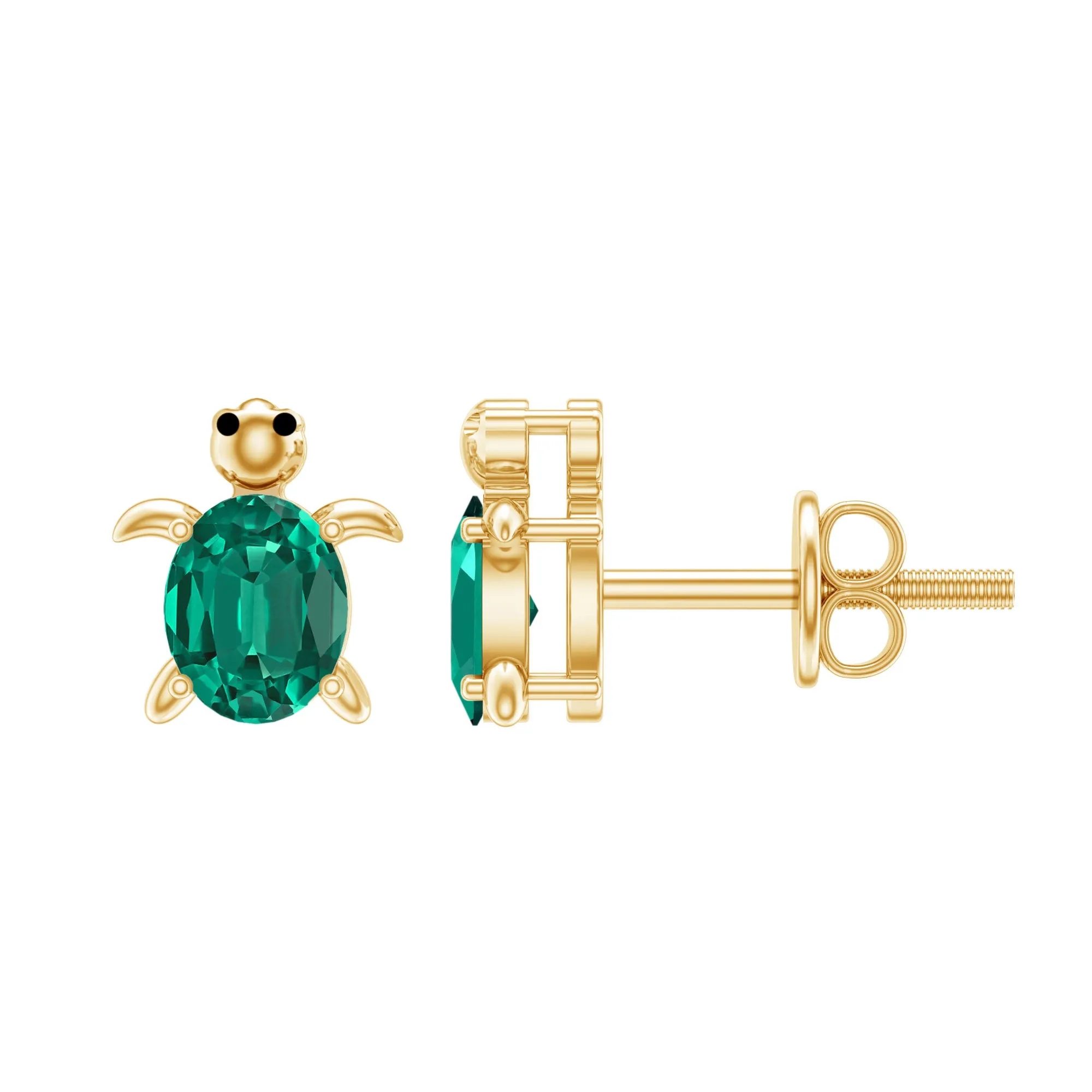 3/4 CT Oval Cut Created Emerald Solitaire Turtle Stud Earrings