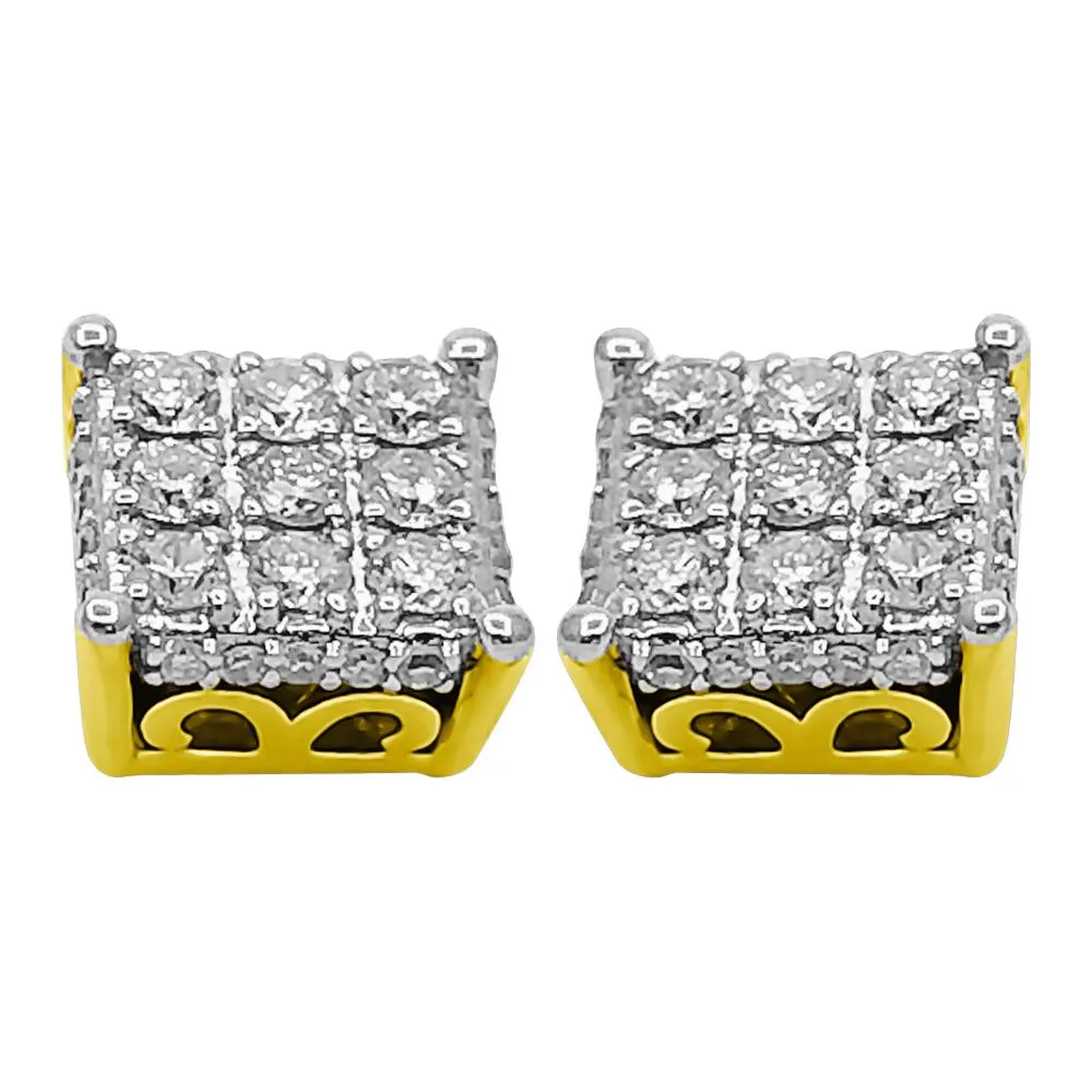 3D Box Diamond Earrings .50cttw 10K Yellow Gold