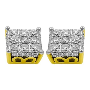 3D Box Diamond Earrings .50cttw 10K Yellow Gold