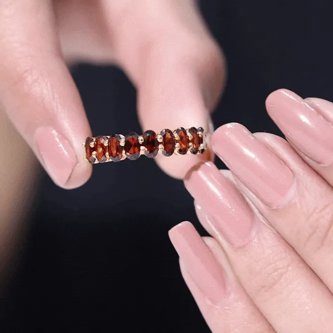 3X5 MM Oval Cut Garnet Half Eternity Ring
