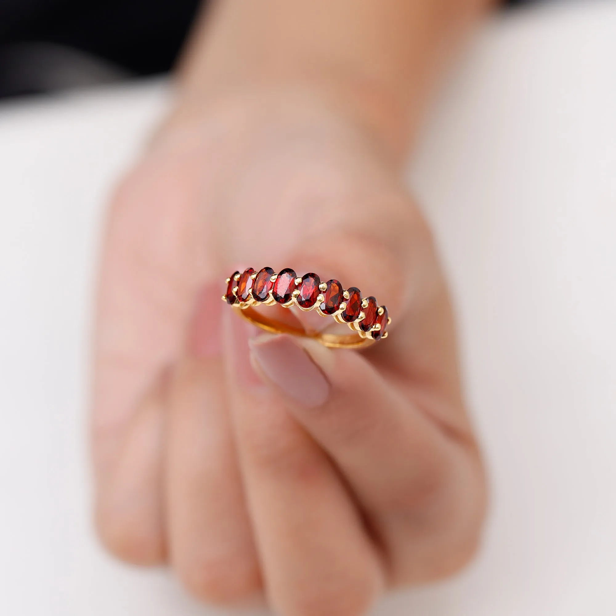 3X5 MM Oval Cut Garnet Half Eternity Ring
