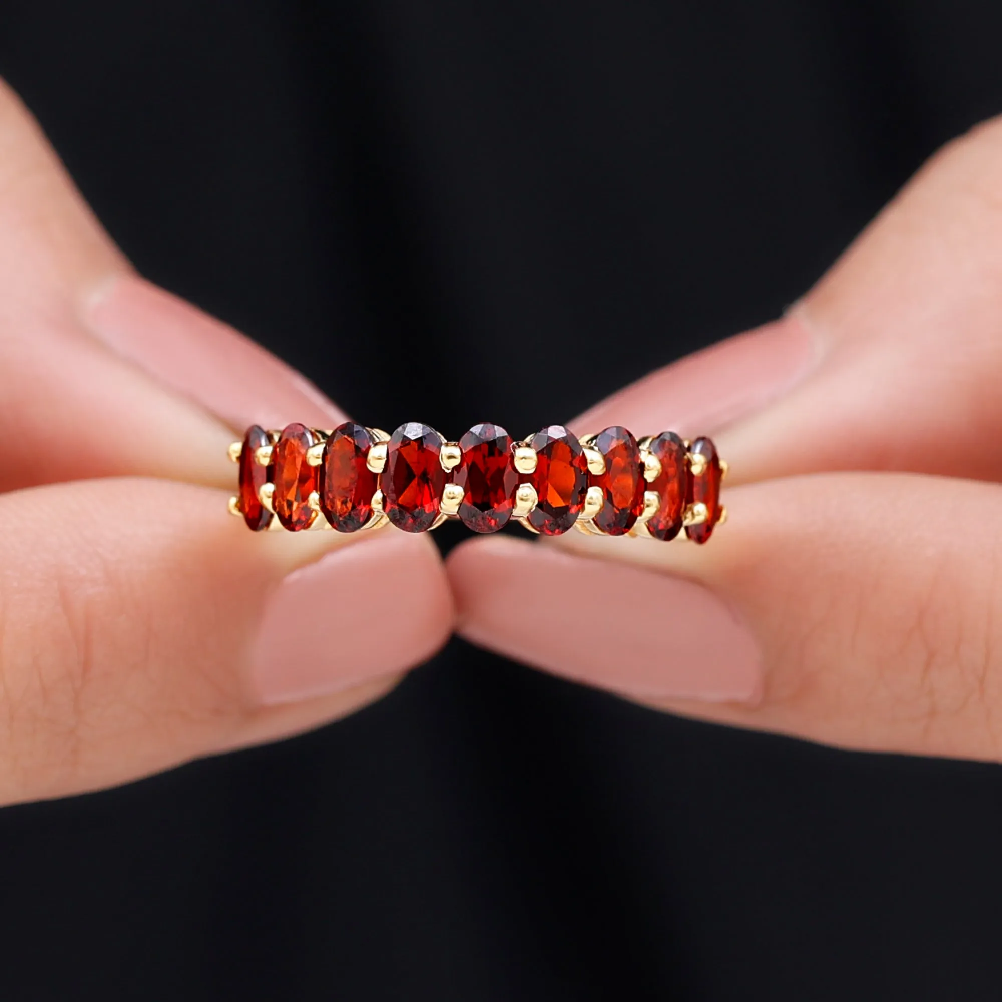 3X5 MM Oval Cut Garnet Half Eternity Ring