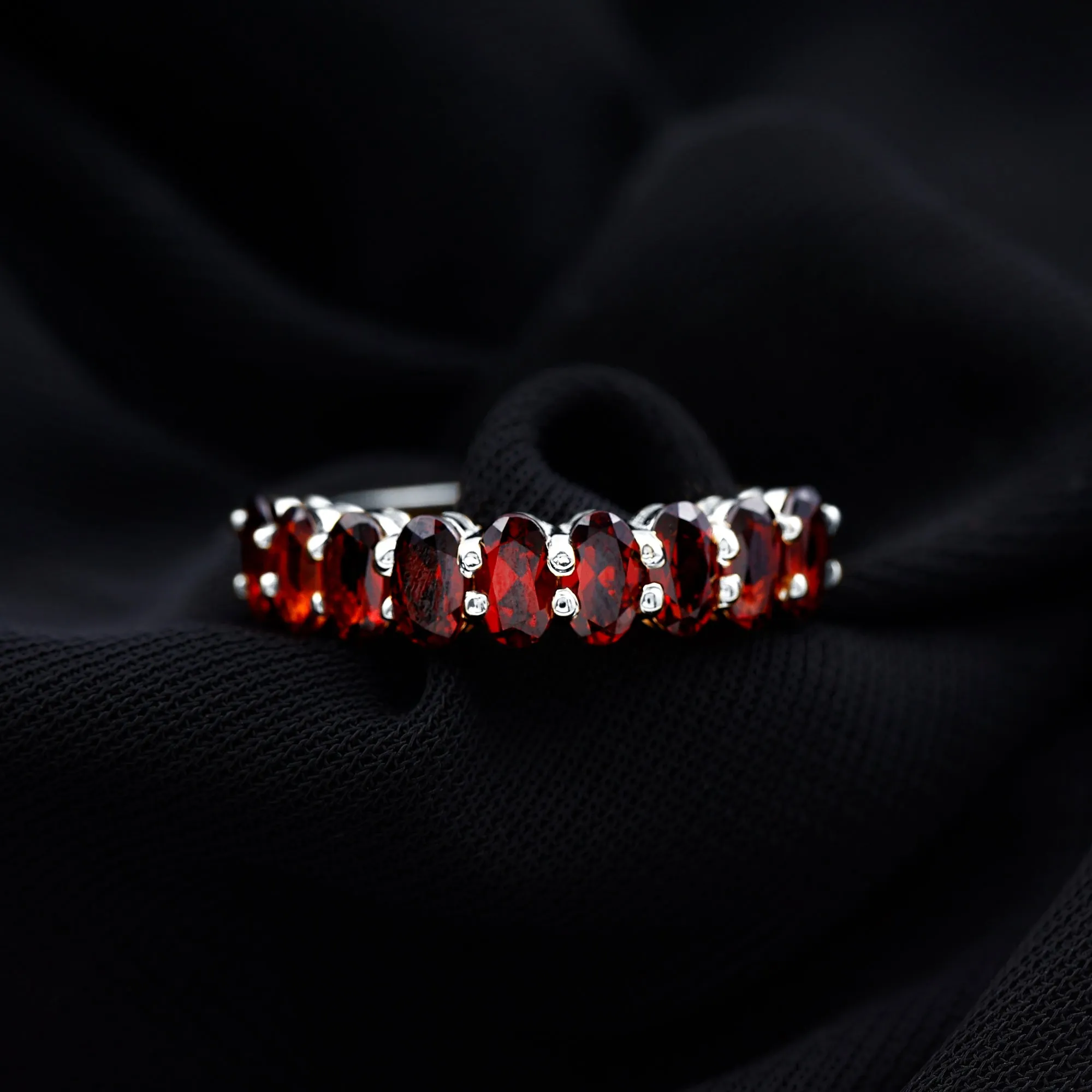 3X5 MM Oval Cut Garnet Half Eternity Ring
