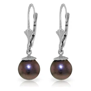 4 Carat 14K Solid White Gold Leverback Earrings Natural Black Pearl