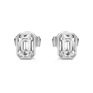4 ctw Emerald Cut Moissanite Bezel Set Solitaire Stud Earrings