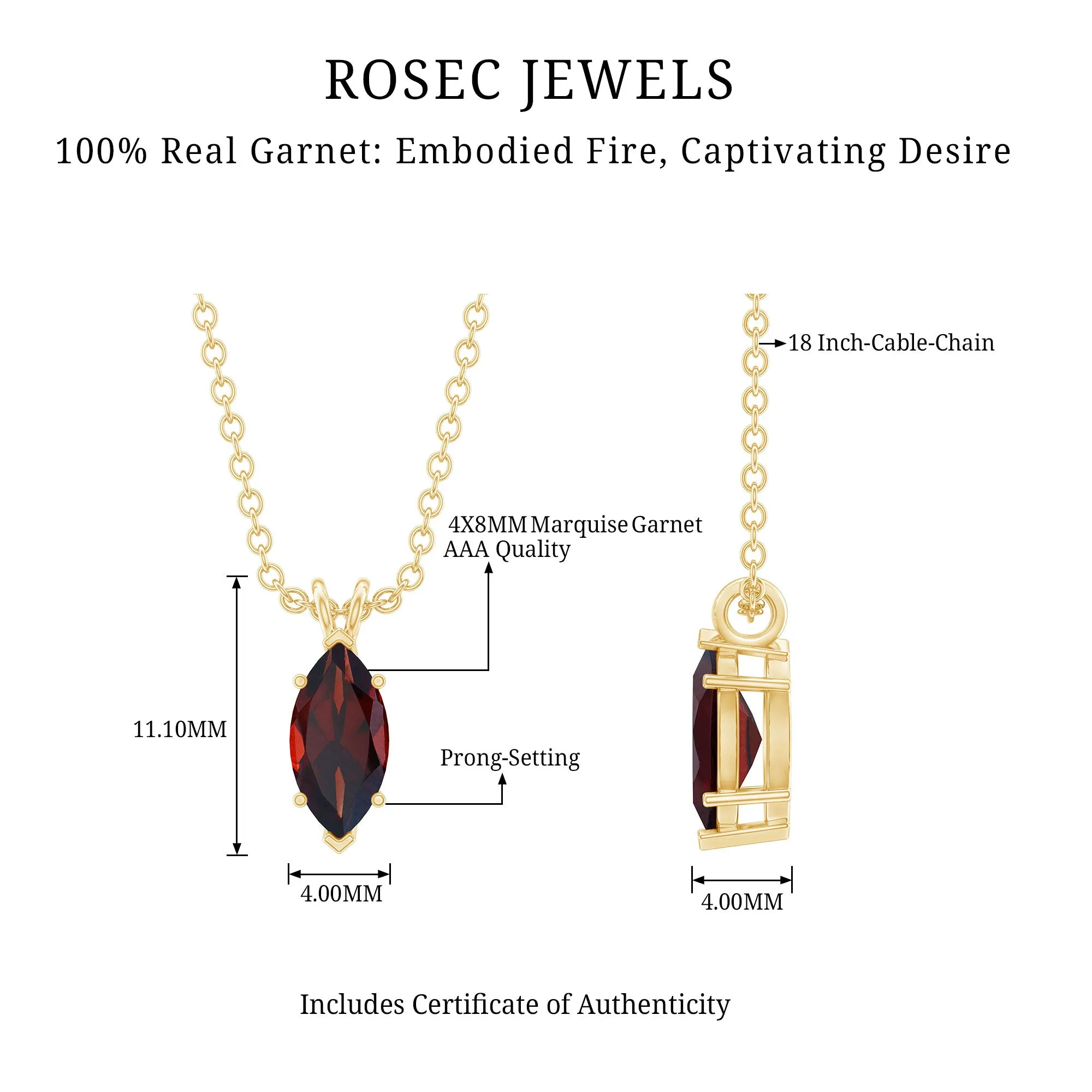 4X8 MM Marquise Cut Garnet Solitaire Pendant