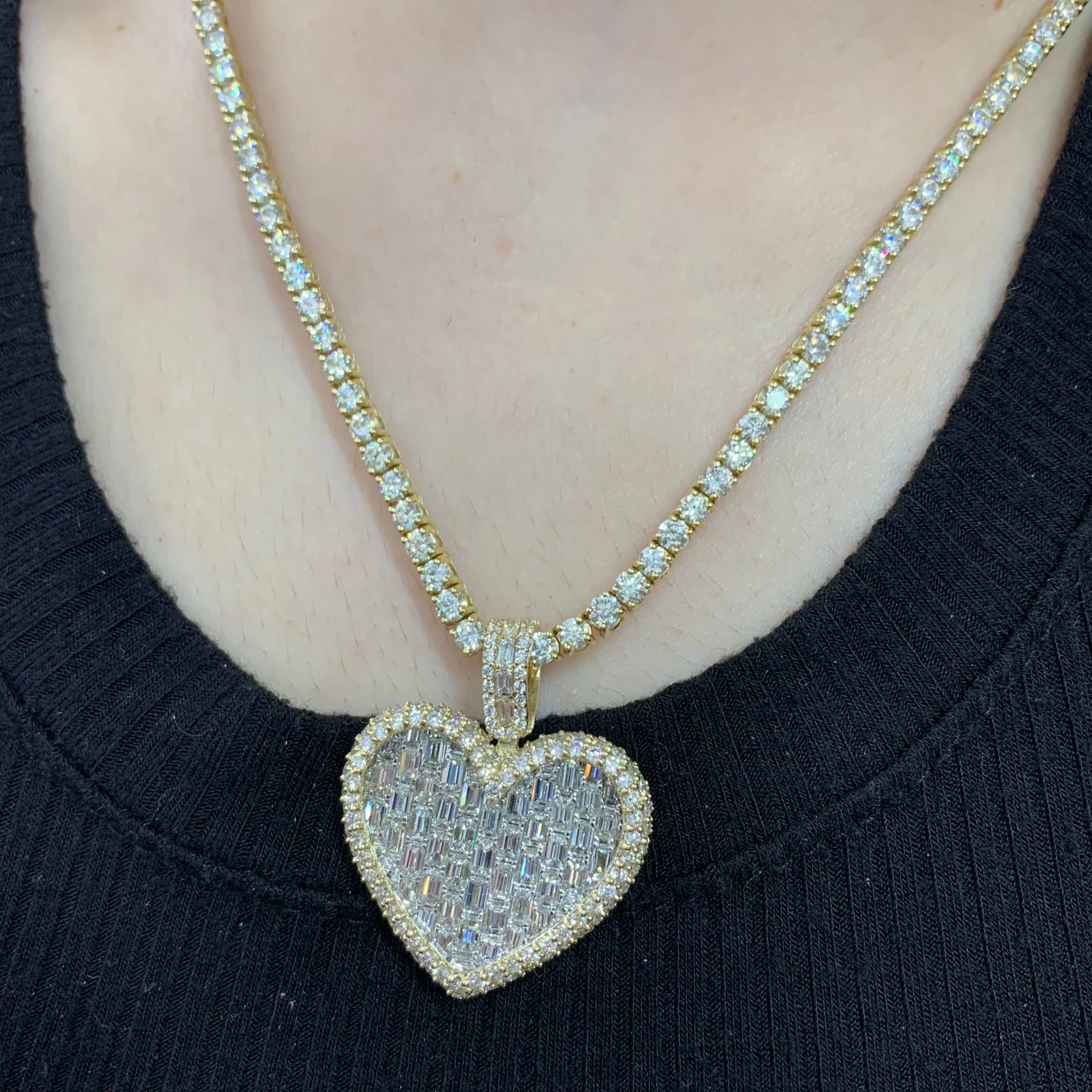 5.55ct Diamonds 14k Gold Heart Pendant (emerald-cut VS diamonds, choose gold color)