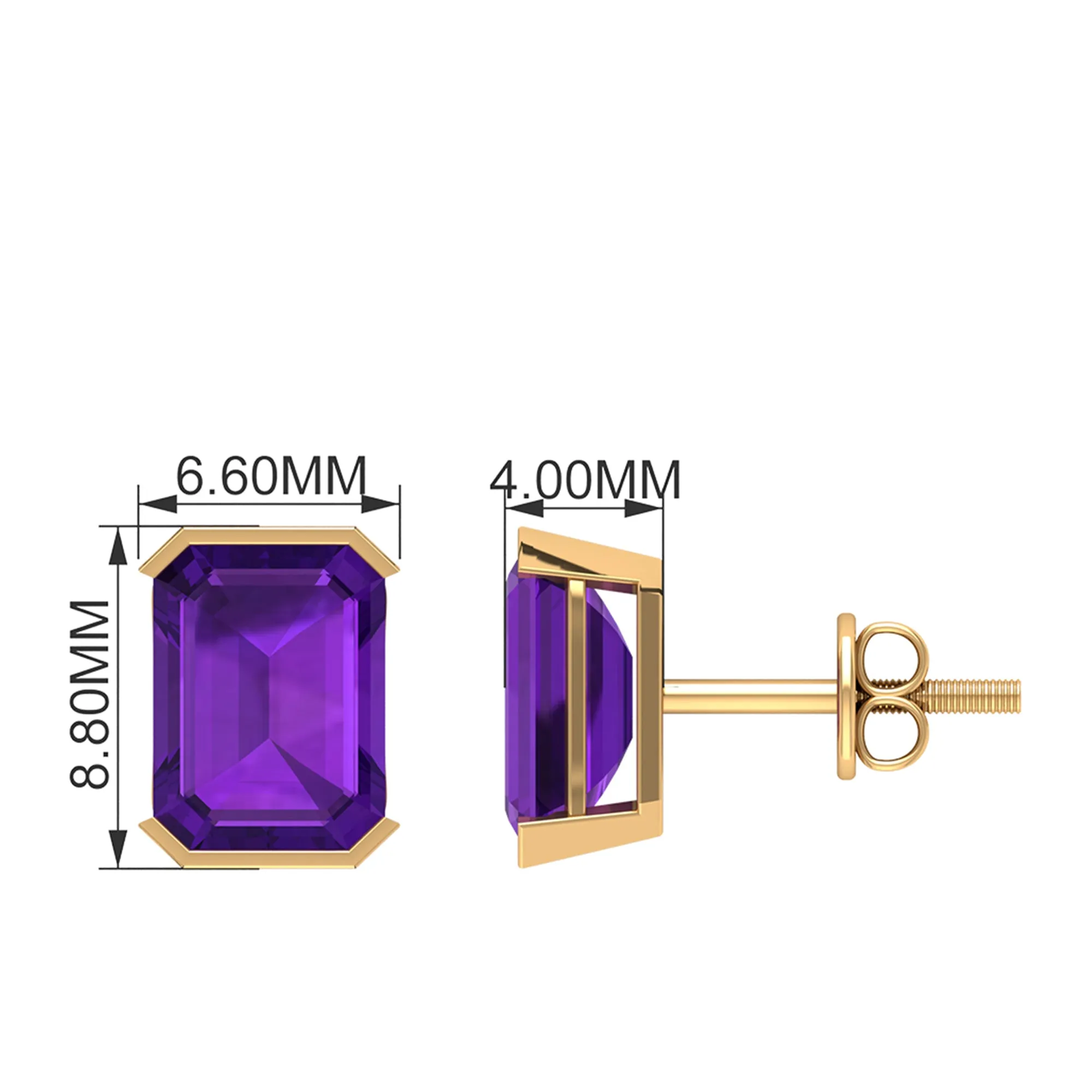 6X8 MM Octagon Cut Amethyst Solitaire Stud Earrings For Women