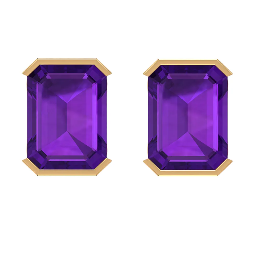 6X8 MM Octagon Cut Amethyst Solitaire Stud Earrings For Women