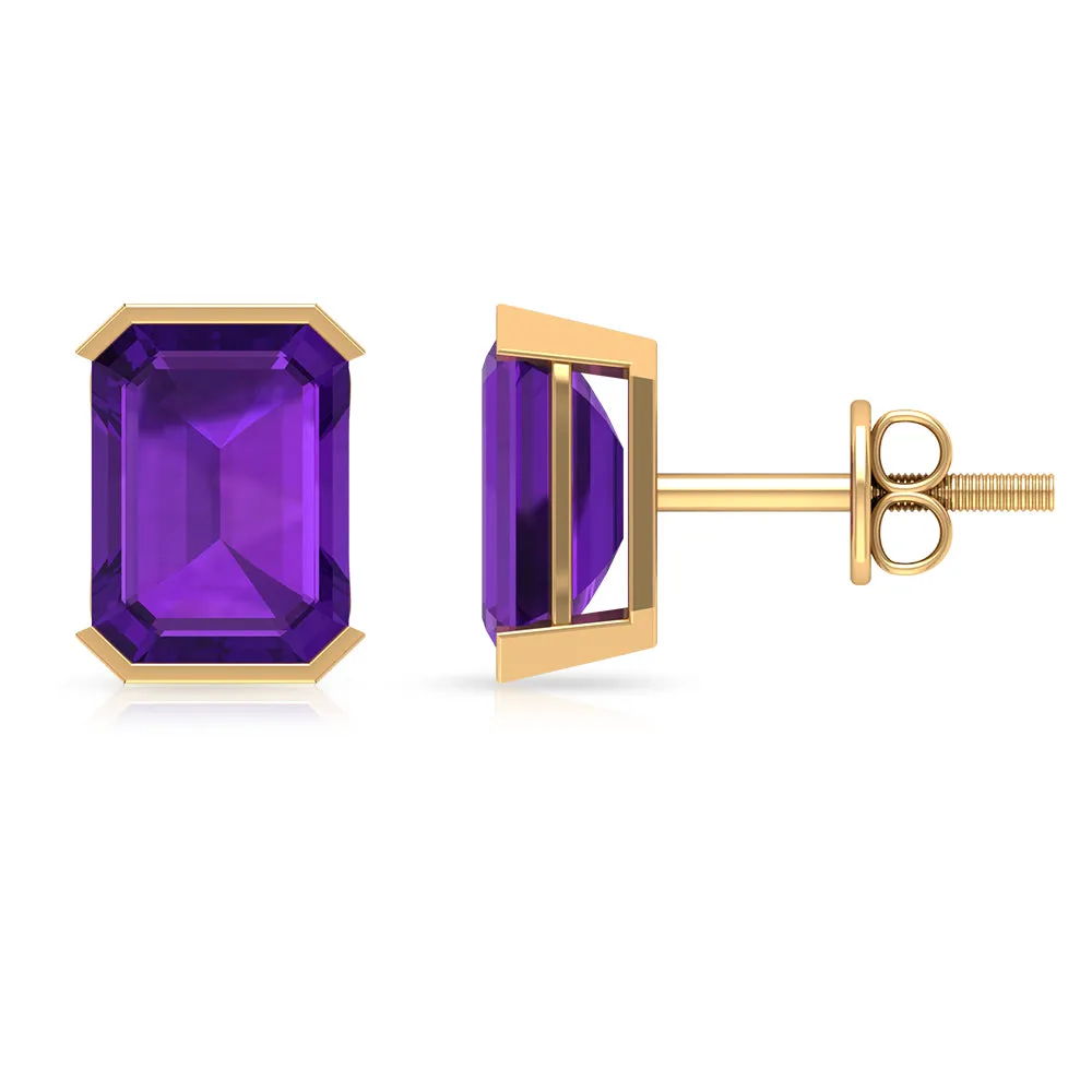 6X8 MM Octagon Cut Amethyst Solitaire Stud Earrings For Women