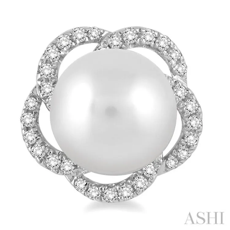 7x7 MM Cultured Pearl and 1/5 Ctw Round Cut Diamond Earrings in 14K White Gold