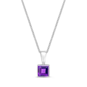 9ct White Gold Amethyst 4mm Square Rubover Pendant 0.32ct