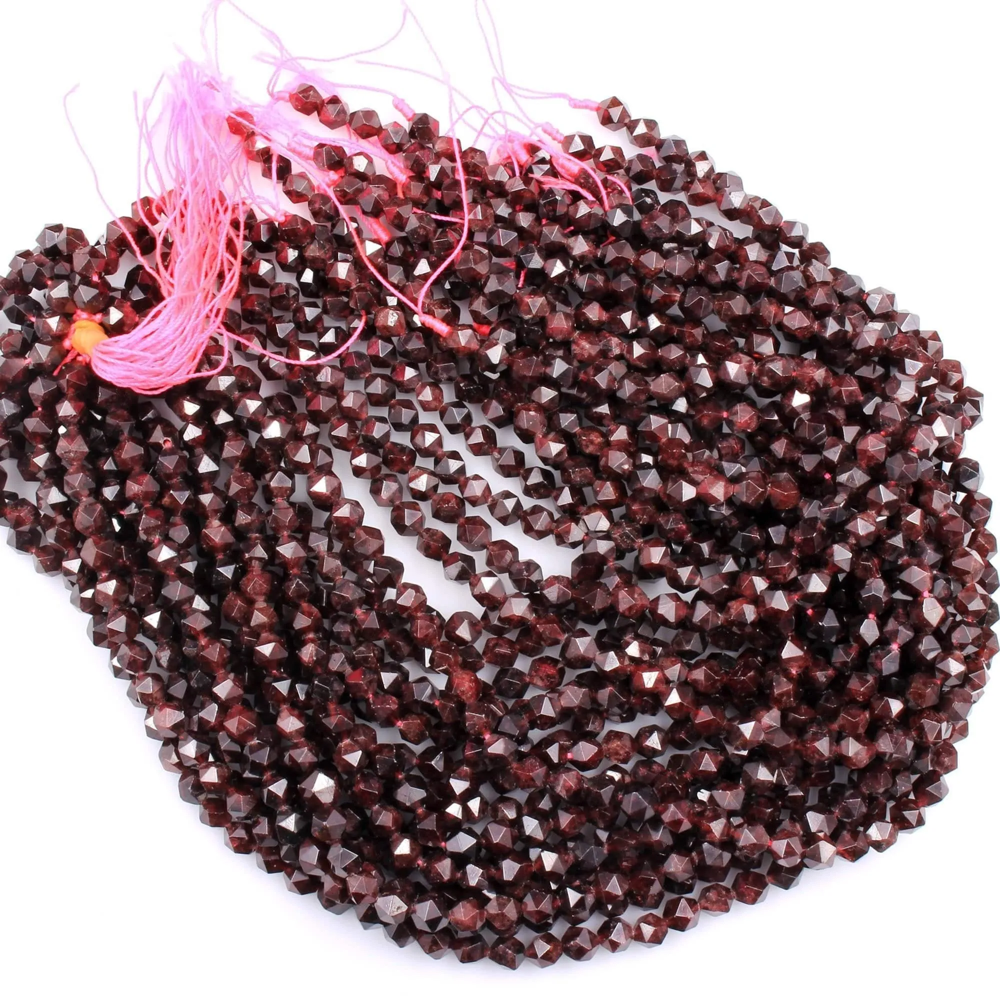 AA Natural Red Garnet Gemstone Beads Faceted 6mm 8mm 10mm 12mm Round Star Cut High Quality Laser Diamond Cut Gemstone 16" Strand