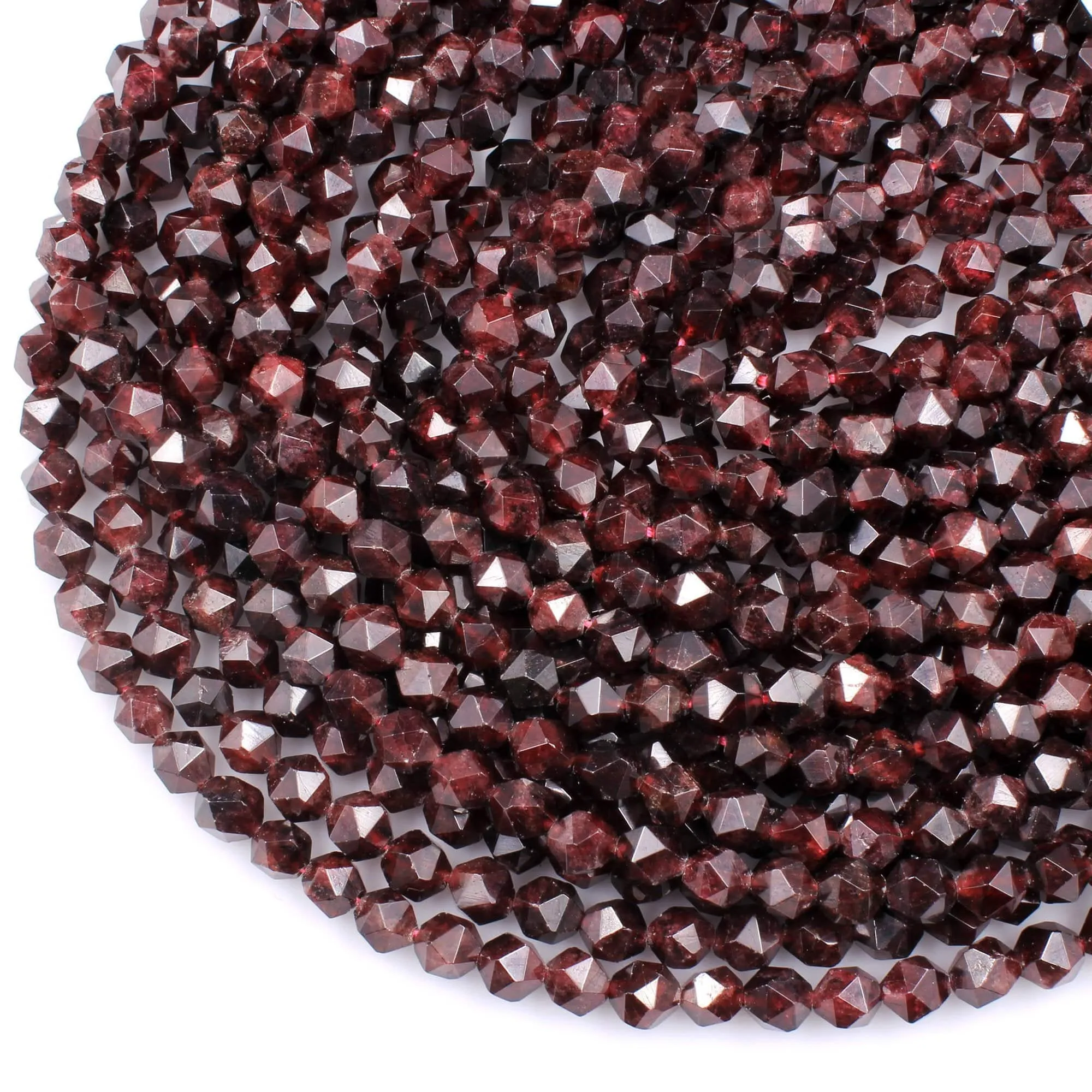 AA Natural Red Garnet Gemstone Beads Faceted 6mm 8mm 10mm 12mm Round Star Cut High Quality Laser Diamond Cut Gemstone 16" Strand