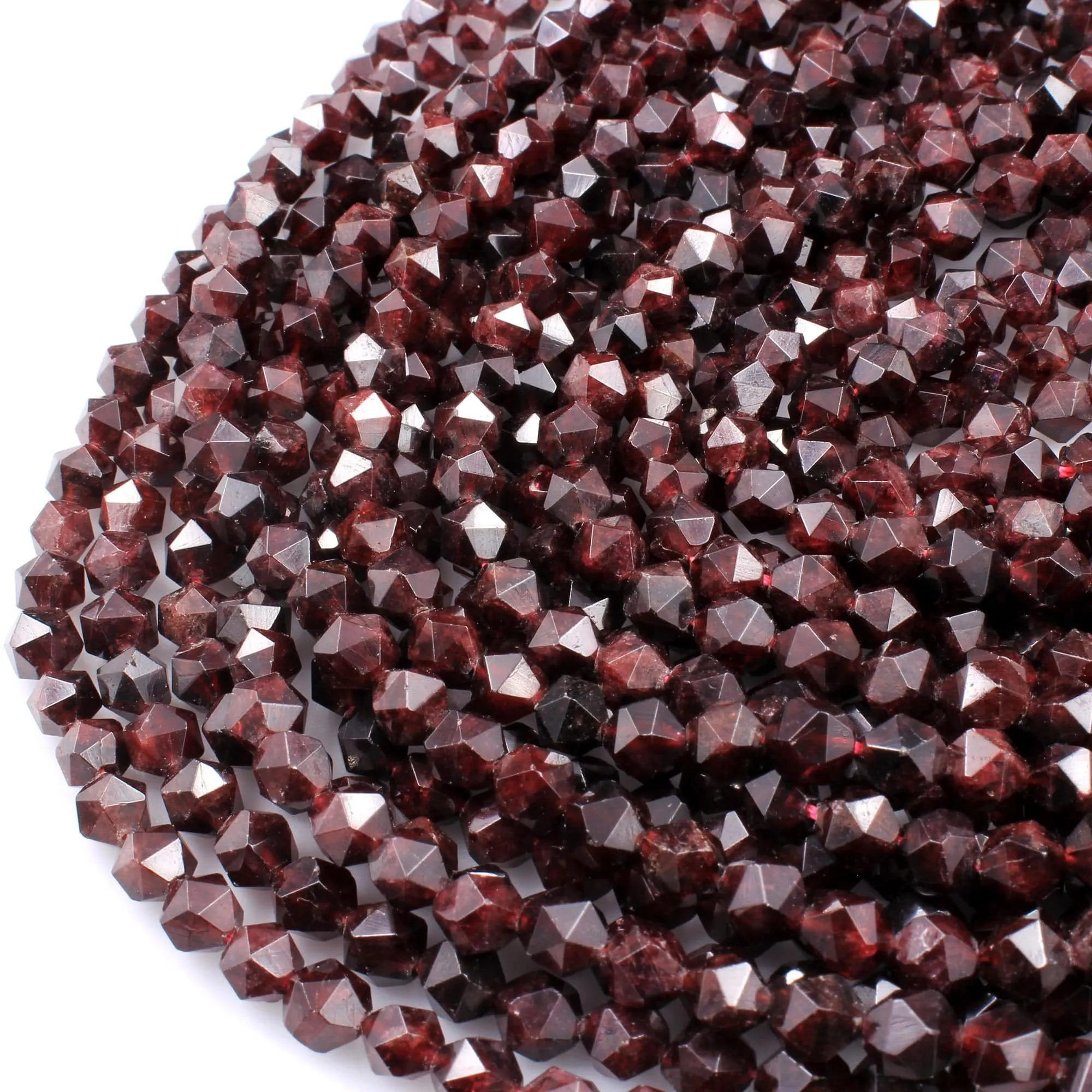 AA Natural Red Garnet Gemstone Beads Faceted 6mm 8mm 10mm 12mm Round Star Cut High Quality Laser Diamond Cut Gemstone 16" Strand