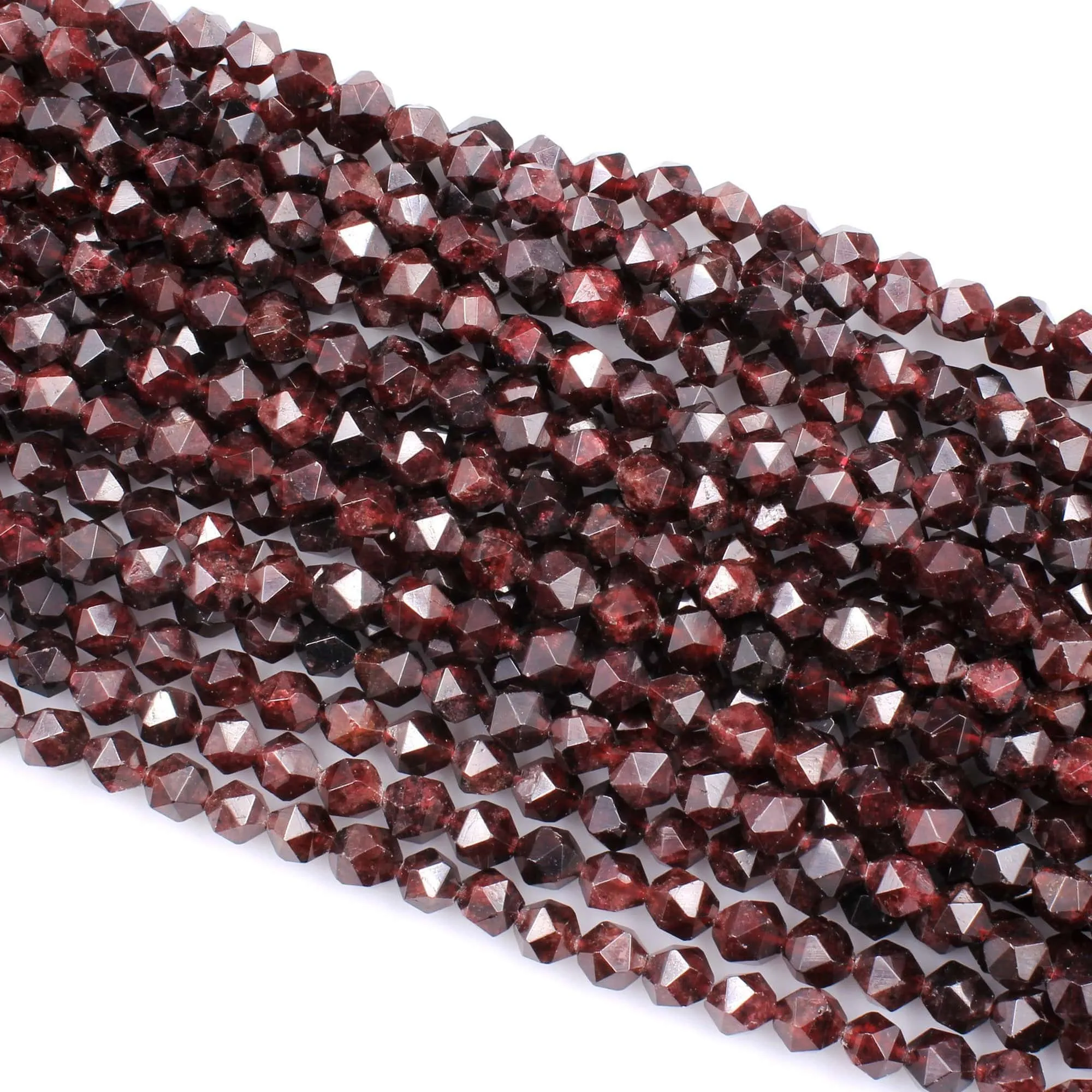 AA Natural Red Garnet Gemstone Beads Faceted 6mm 8mm 10mm 12mm Round Star Cut High Quality Laser Diamond Cut Gemstone 16" Strand