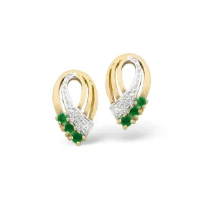 Acotis Diamonds 9K Gold 0.01ct Diamond 8mm x 15mm Emerald Earrings Z1037