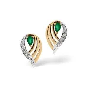 Acotis Diamonds 9K Gold 0.02ct Diamond 4mm x 3mm Emerald Earrings Z1039