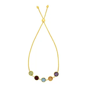 Adjustable Bracelet Multicolored Large Round Gemstones 14k Yellow Gold