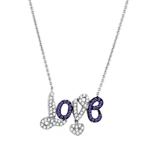 Alamode Rhodium   Ruthenium Brass Necklace with AAA Grade CZ in Amethyst
