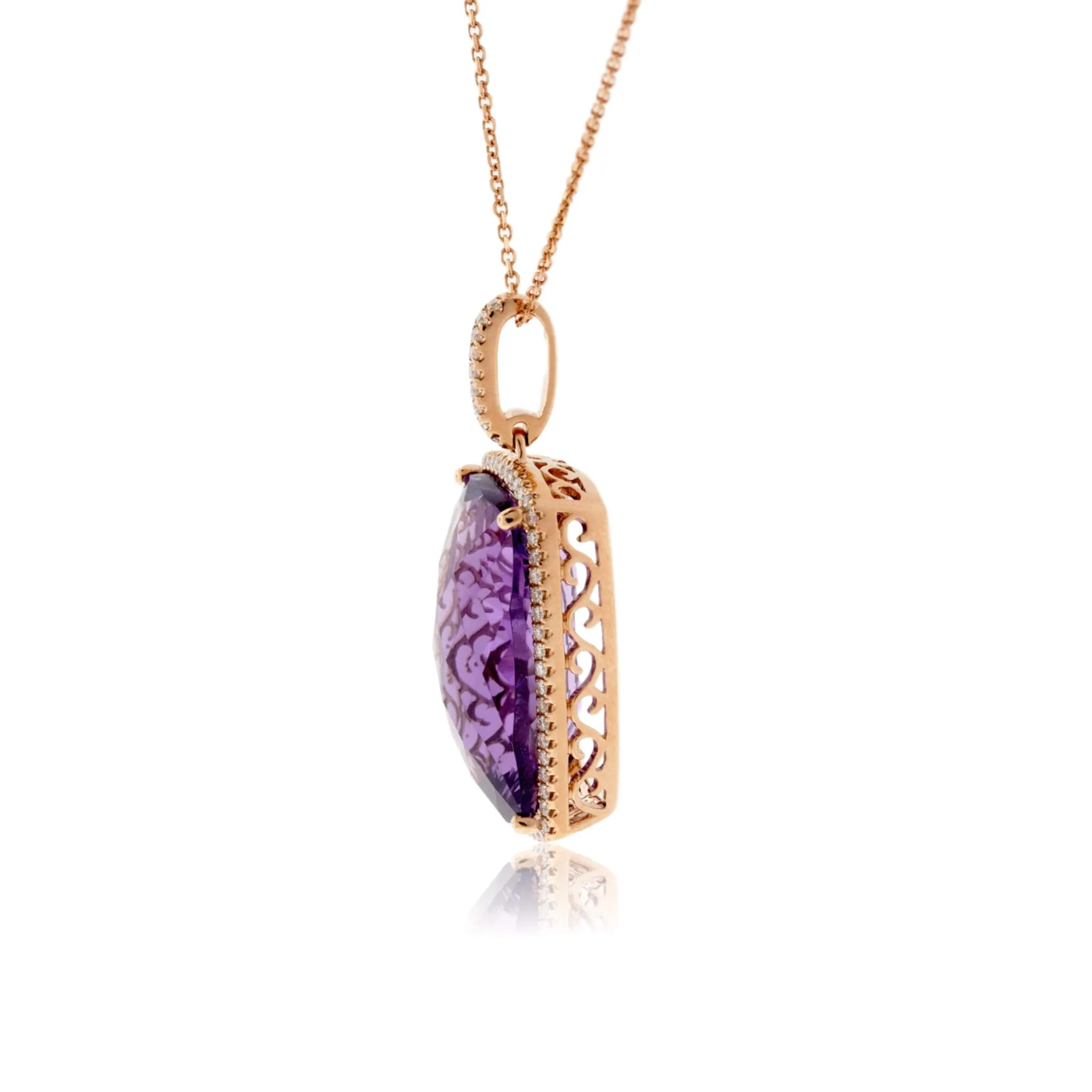 Amethyst and Diamond Halo Style Pendant
