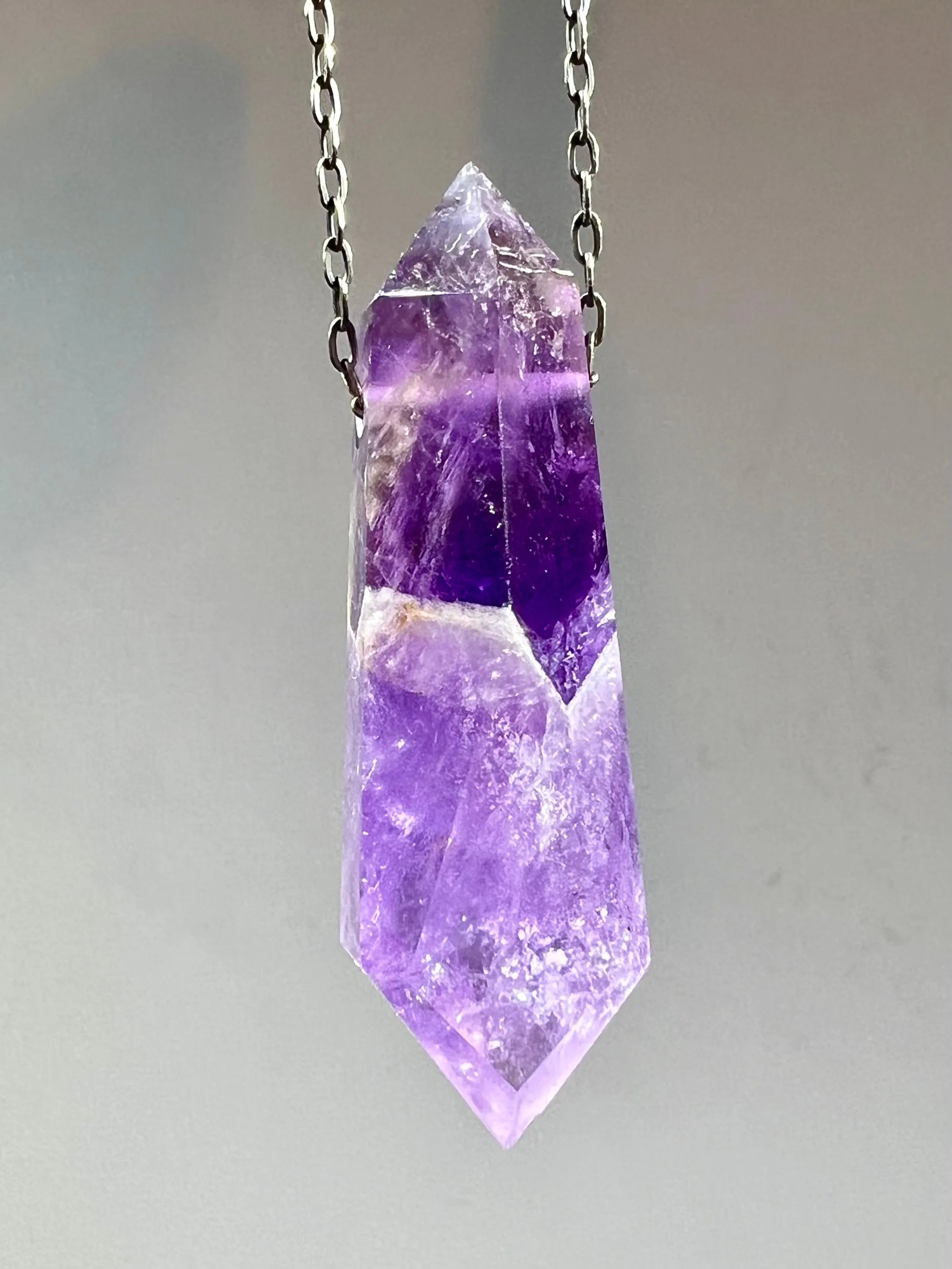 Amethyst Crystal Necklace with Chevron pattern