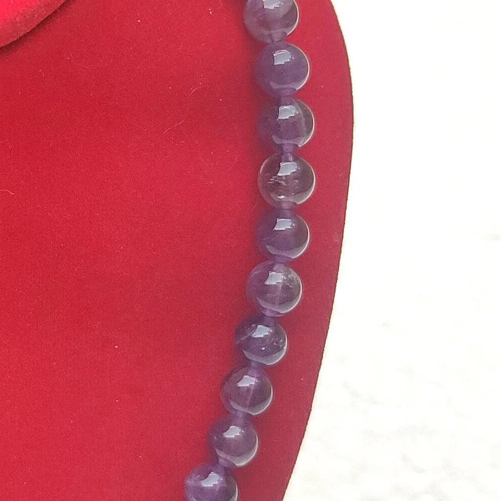 Amethyst Crystal Round Beads Necklace - 15 Inches, 6mm Beads (Semi-Precious Mala)