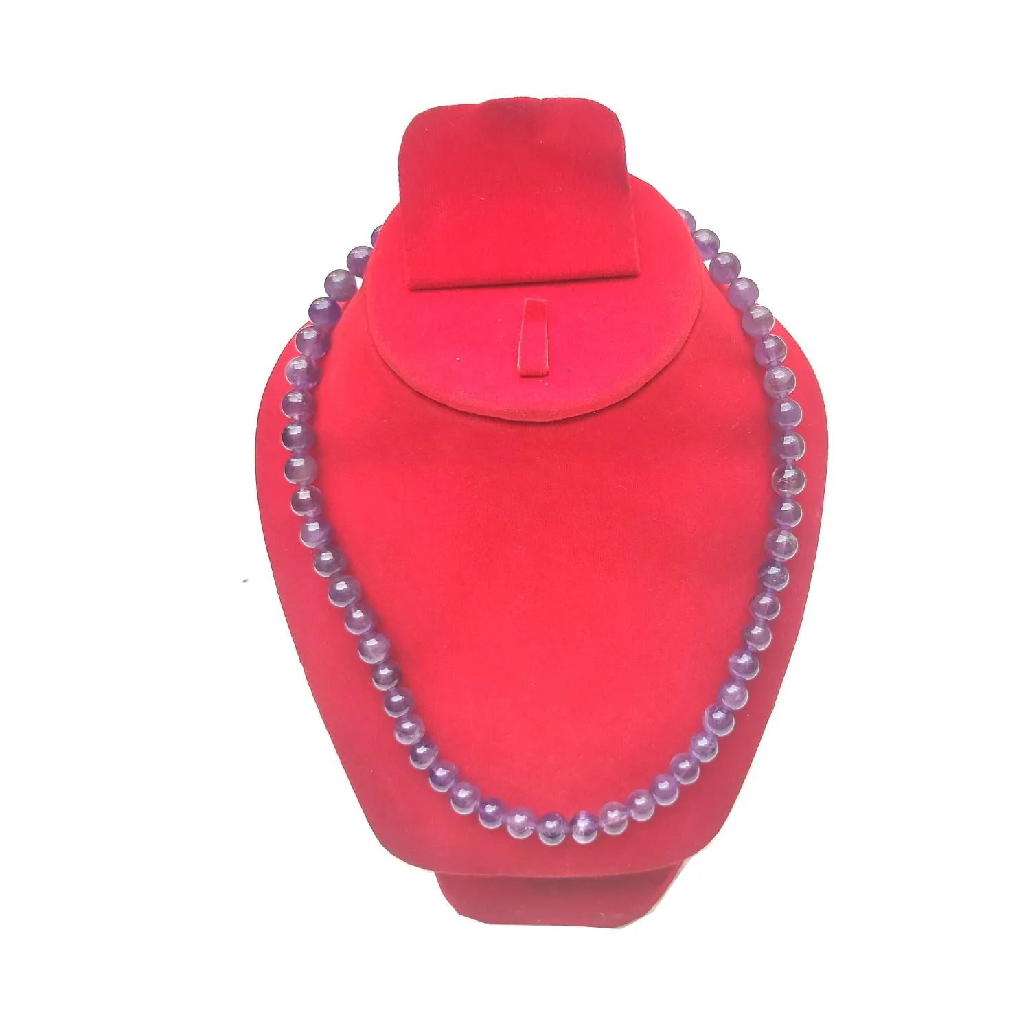 Amethyst Crystal Round Beads Necklace - 15 Inches, 6mm Beads (Semi-Precious Mala)