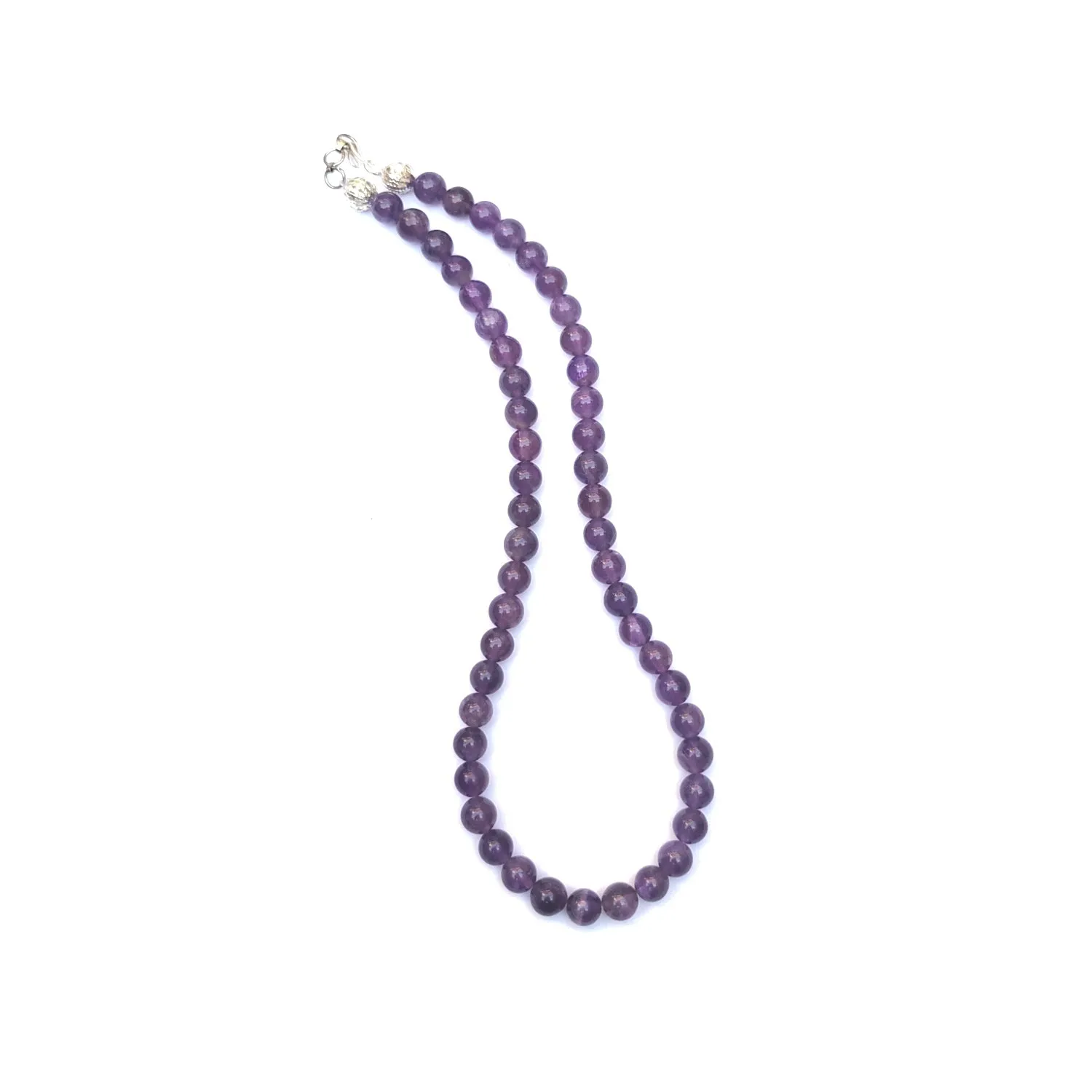 Amethyst Crystal Round Beads Necklace - 15 Inches, 6mm Beads (Semi-Precious Mala)