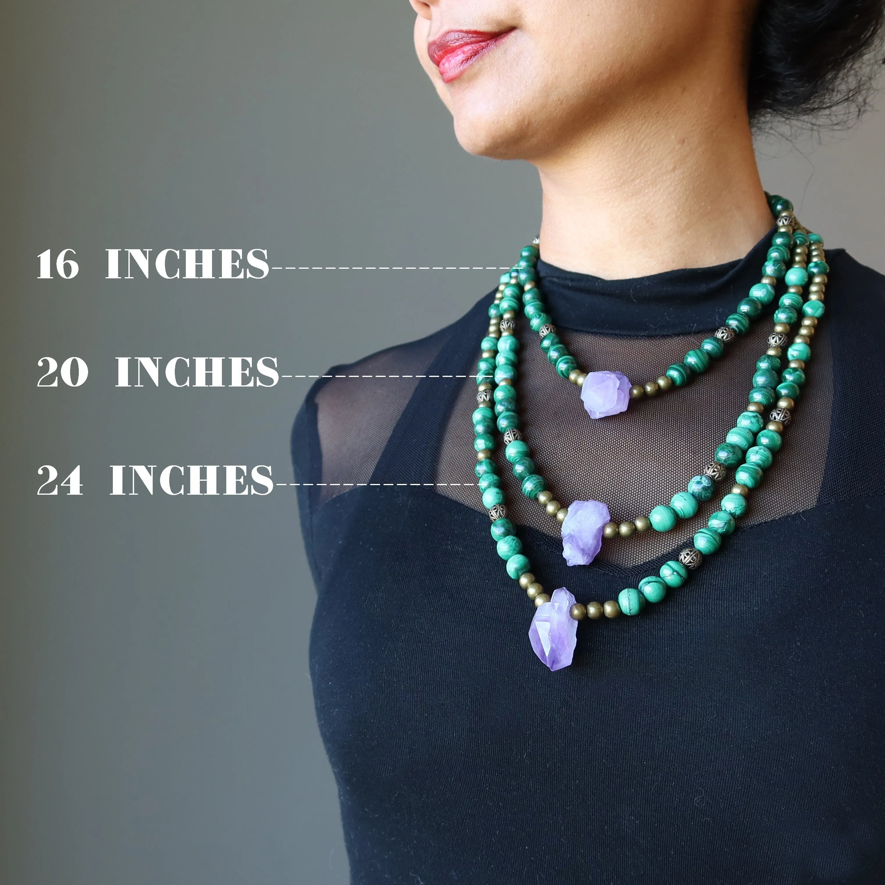Amethyst Necklace Age of Antiquity Malachite Crystals