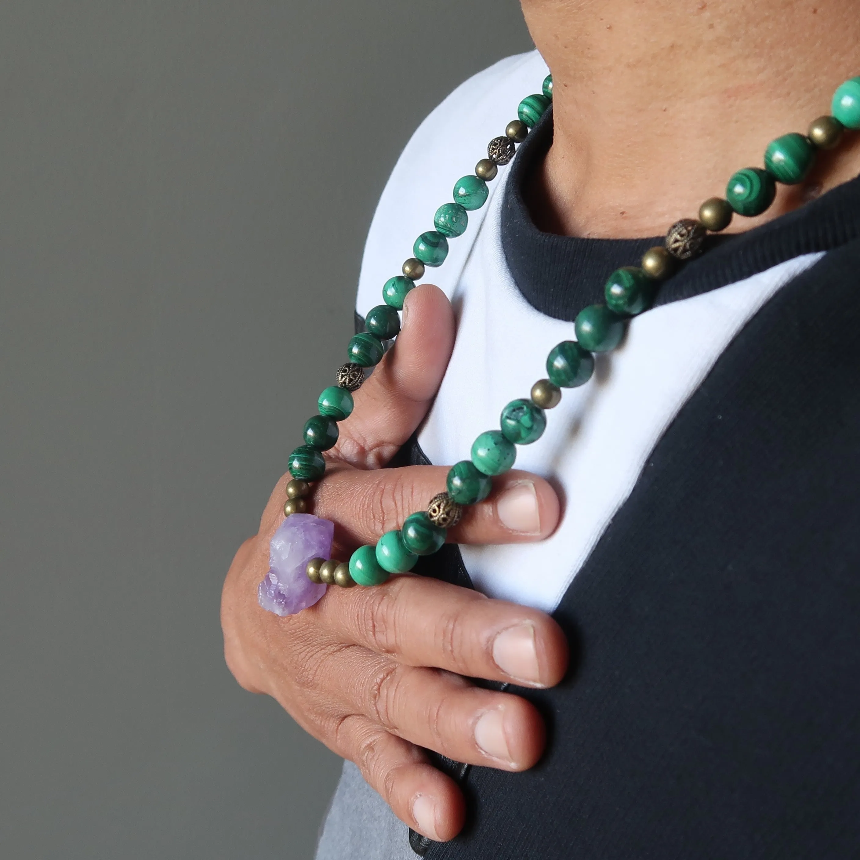 Amethyst Necklace Age of Antiquity Malachite Crystals