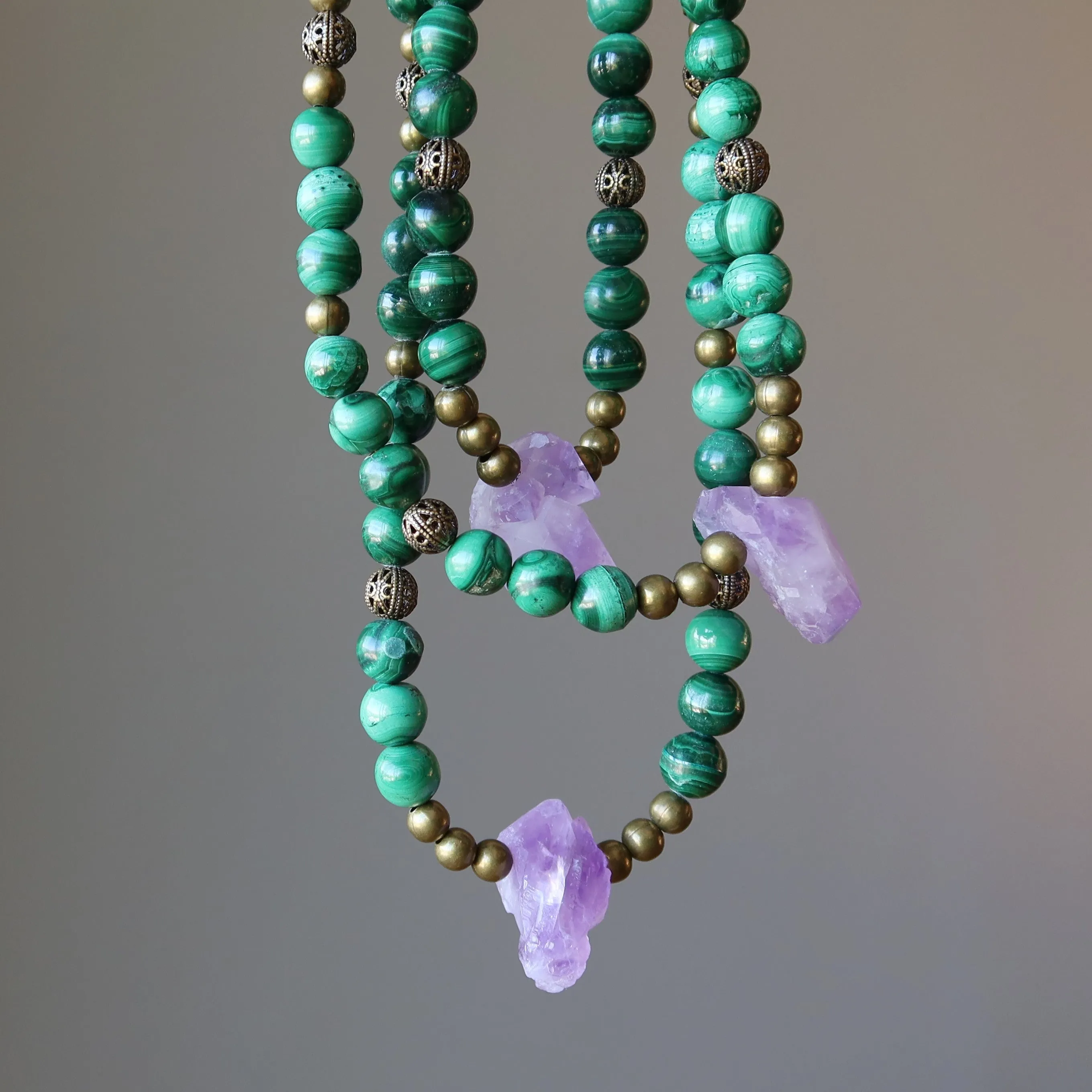 Amethyst Necklace Age of Antiquity Malachite Crystals