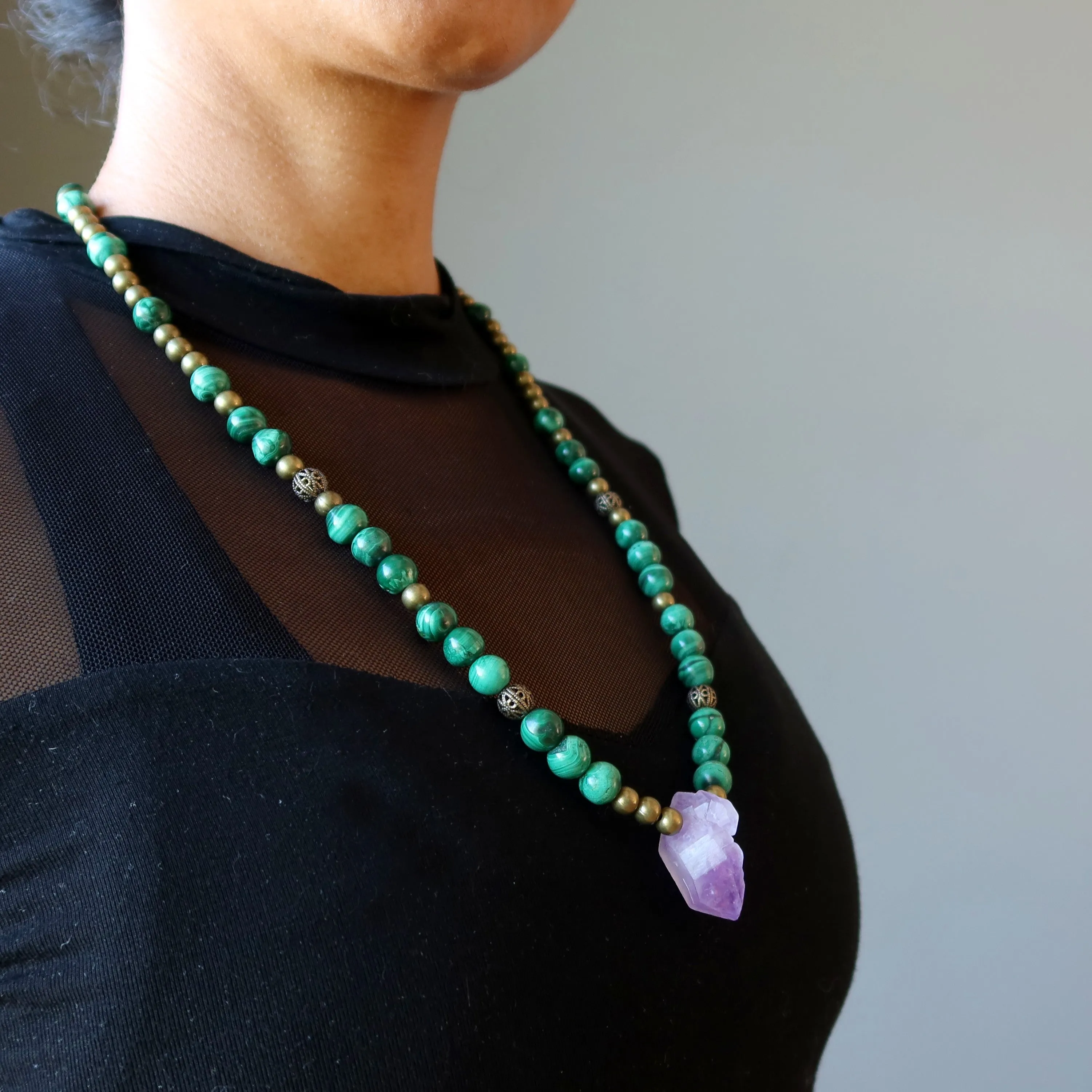 Amethyst Necklace Age of Antiquity Malachite Crystals