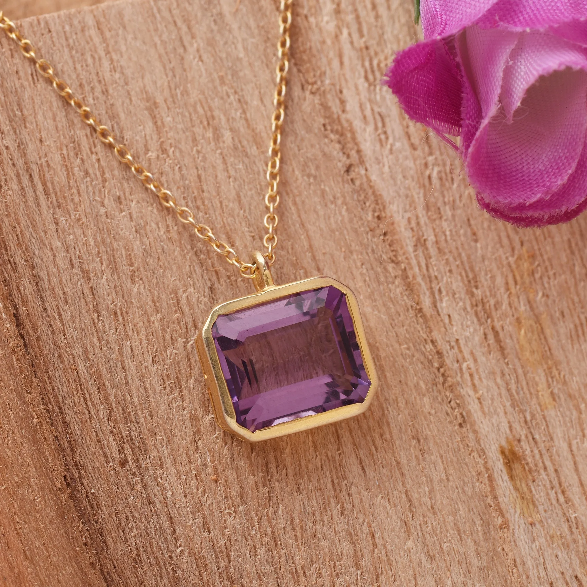 Amethyst Solitaire Silver Necklace