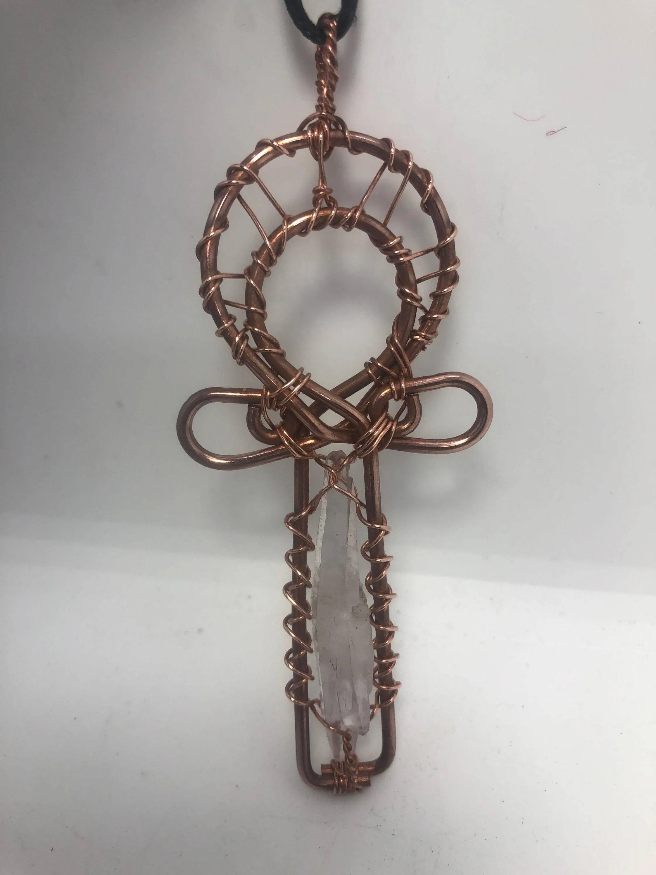 Amethyst Vera Cruz Crystal and Copper Egyptian Kemetic Coptic Cross Ankh Wirewrapped Wearable Necklace Pendant